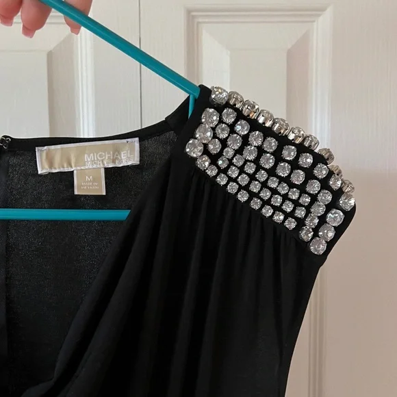 Michael Kors Black Romper with Rhinestone Stud Shoulder Detail. Size medium - Picture 5 of 7